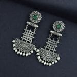 Oxidised Dangler Earrings | Best Silver Replica Antique Finsh Studs - "Green"