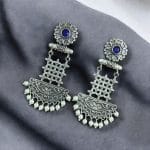 Oxidised Dangler Earrings | Best Silver Replica Antique Finsh Studs - "Blue"