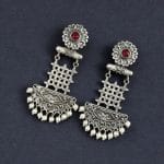 Oxidised Dangler Earrings | Best Silver Replica Antique Finsh Studs - "Red"