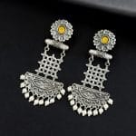 Oxidised Dangler Earrings | Best Silver Replica Antique Finsh Studs - "Yellow"