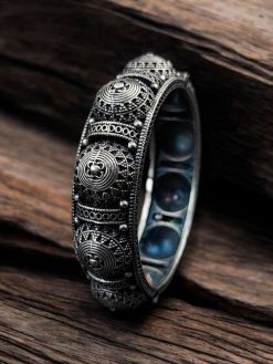 Traditional Silver Replica Bangles / Kada | Oxidized Openable Bracelet