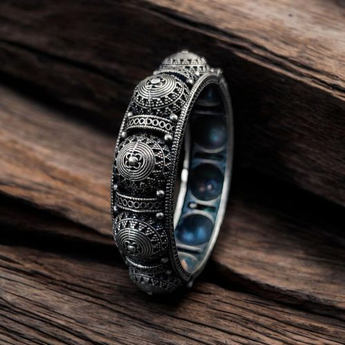 Traditional Silver Replica Bangles / Kada | Oxidized Openable Bracelet