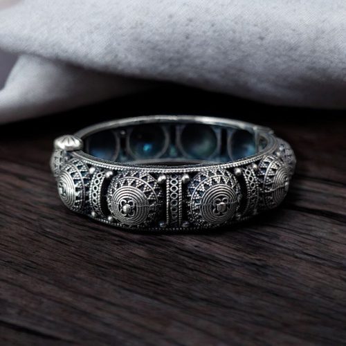 Traditional Silver Replica Bangles / Kada | Oxidized Openable Bracelet