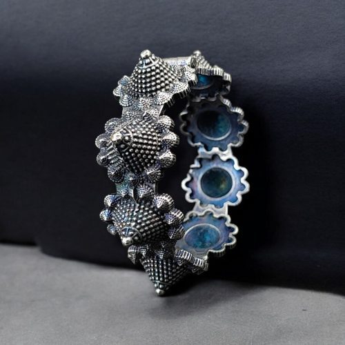 Traditional Silver Replica Kada | Oxidised Bangles | Unique Free Size Bracelet