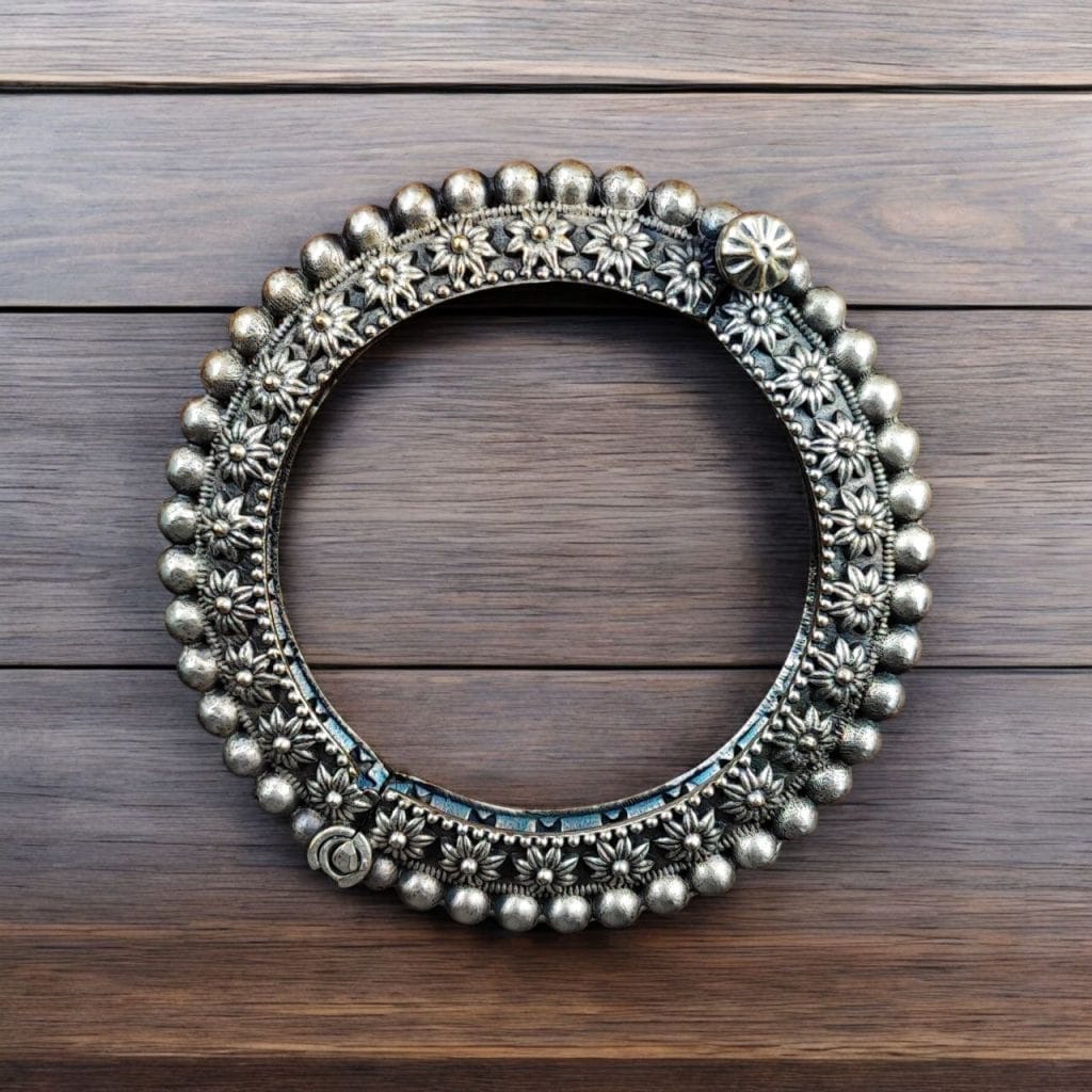 Antique Flower Bracelet | Oxidized Openable Bangles | Ethnic Indian Kada