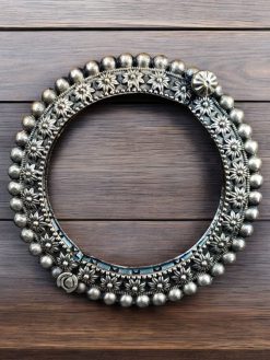 Antique Flower Bracelet | Oxidized Openable Bangles | Ethnic Indian Kada