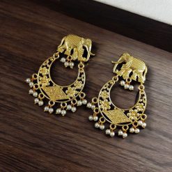 Gold Plated Elephant Earrings | Traditional Contemporary Dangler Studs For Girls