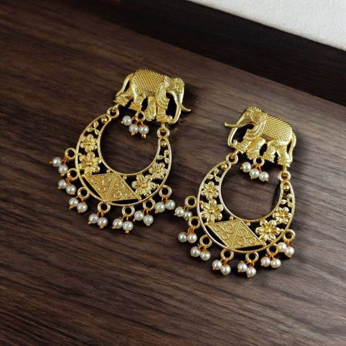 Gold Plated Elephant Earrings | Traditional Contemporary Dangler Studs For Girls