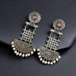 Oxidised Dangler Earrings | Best Silver Replica Antique Finsh Studs - "Babypink"