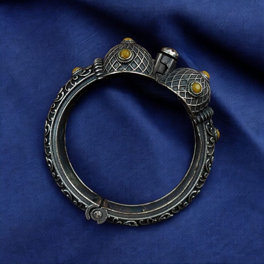 Bulk 712 Antique Silver Bracelet | Oxidized Kada with Stone Work | Best Openable Bangle - "Yellow"