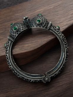 Antique Silver Bracelet | Oxidized Kada with Stone Work | Best Openable Bangle
