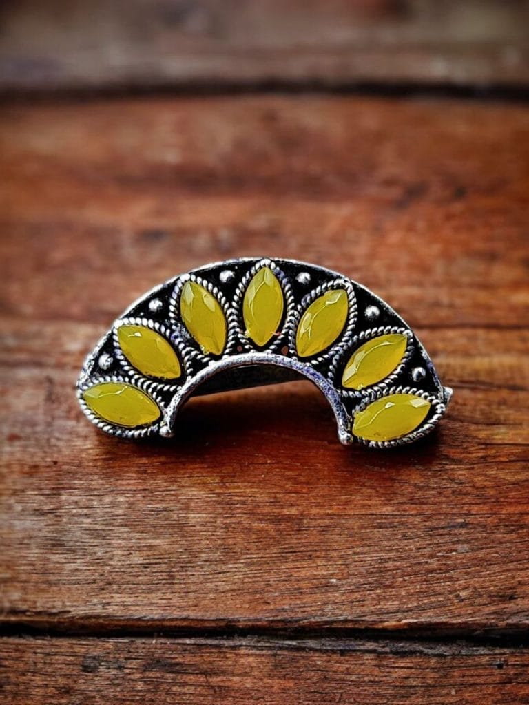 Bulk 704 Marathi Nath | Adorable Oxidised Maharashtrian Nosepin Non-Piercing - "Yellow"