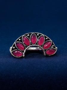 Marathi Nath | Adorable Oxidised Maharashtrian Nosepin Non-Piercing - Color: "Pink"