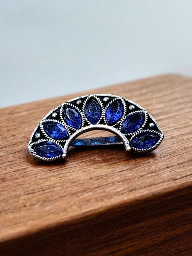 Bulk 708 Marathi Nath | Adorable Oxidised Maharashtrian Nosepin Non-Piercing - "Blue"