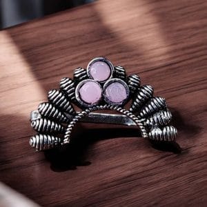 Traditional Maharashtrian Nath | Best Oxidised Marathi Nosepin Non-Piercing - Color: "Babypink"