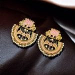 Elegant Gold Plated Earrings with Meenakari: Contemporary Lotus and Peacock Design - "Babypink"