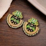 Elegant Gold Plated Earrings with Meenakari: Contemporary Lotus and Peacock Design - "Babypink-Mint"
