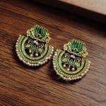 Elegant Gold Plated Earrings with Meenakari: Contemporary Lotus and Peacock Design - "Green"