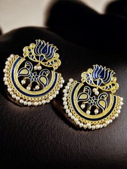 Elegant Gold Plated Earrings with Meenakari: Contemporary Lotus and Peacock Design