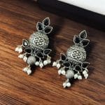 Silver Replica Kalash Earrings | Best Oxidised Light Weight Stud Jewelry - "Black"