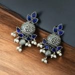 Bulk 64 Silver Replica Kalash Earrings | Best Oxidised Light Weight Stud Jewelry - "Blue"