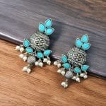 Silver Replica Kalash Earrings | Best Oxidised Light Weight Stud Jewelry - "Turquoise"