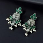 Silver Replica Kalash Earrings | Best Oxidised Light Weight Stud Jewelry - "Green"