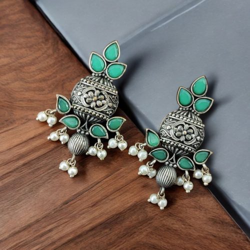 Silver Replica Kalash Earrings | Best Oxidised Light Weight Stud Jewelry