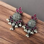 Silver Replica Kalash Earrings | Best Oxidised Light Weight Stud Jewelry - "Pink"