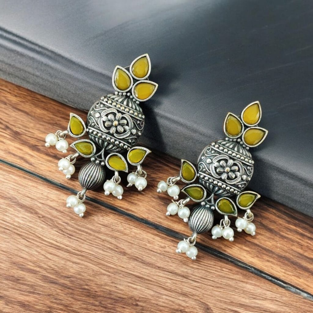 Silver Replica Kalash Earrings | Best Oxidised Light Weight Stud Jewelry