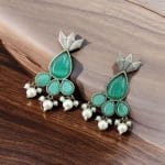 Antique Silver Touch Studs Earrings | Unique Monalisa Stones Jewelry - "Mint"