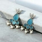Antique Silver Touch Studs Earrings | Unique Monalisa Stones Jewelry
