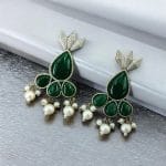 Antique Silver Touch Studs Earrings | Unique Monalisa Stones Jewelry - "Green"