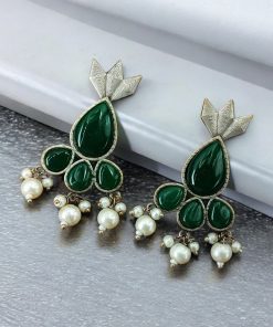 Antique Silver Touch Studs Earrings | Unique Monalisa Stones Jewelry