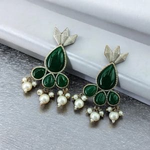 Antique Silver Touch Studs Earrings | Unique Monalisa Stones Jewelry - Color: "Green"