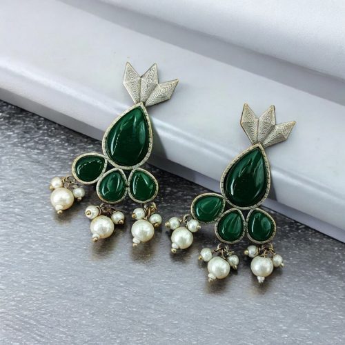 Antique Silver Touch Studs Earrings | Unique Monalisa Stones Jewelry