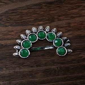 Oxidized Marathi Nosepin / Nath For Girls | Best Maharashtrian Press Nose Jewelry - Color: "Green"