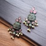 Silver Replica Kalash Earrings | Best Oxidised Light Weight Stud Jewelry - "Babypink"