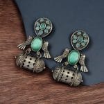 Handcrafted Antique Silver Bird Jhumkis | Best Traditional Dangler Earrings - "Mint"