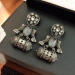 Handcrafted Antique Silver Bird Jhumkis | Best Traditional Dangler Earrings - "Grey"