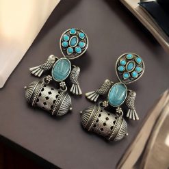 Handcrafted Antique Silver Bird Jhumkis | Traditional Dangler Earrings