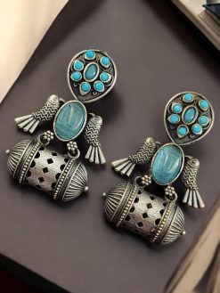 Handcrafted Antique Silver Bird Jhumkis | Traditional Dangler Earrings