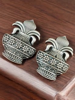 Silver Replica Kalash Stud | Unique Oxidized Earrings for Girls