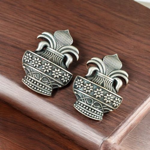 Silver Replica Kalash Stud | Unique Oxidized Earrings for Girls