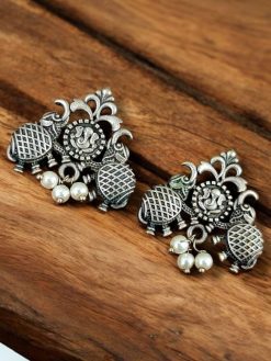 Silver Replica Elephant Stud Earrings | Oxidised Daily Wear Jewelry