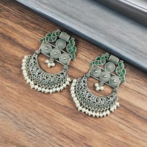 Traditional Bird Style Earrings | Buy Stone Work Dangler Stud Jewelry - Color: "Green"