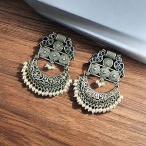 Traditional Bird Style Earrings | Buy Stone Work Dangler Stud Jewelry - Color: "Blue"