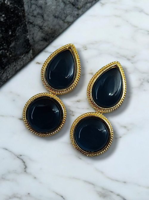 Gold-Plated Studs | Unique Dual Monalisa Stone Contemporary Earrings for Girls