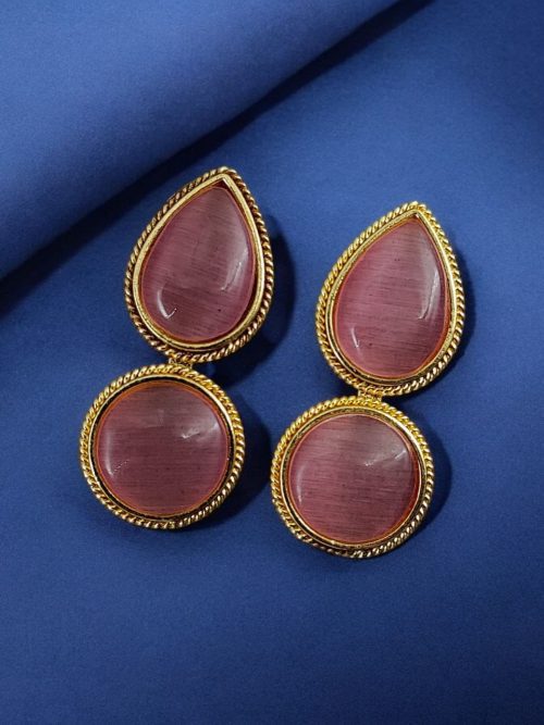 Gold-Plated Studs | Unique Dual Monalisa Stone Contemporary Earrings for Girls