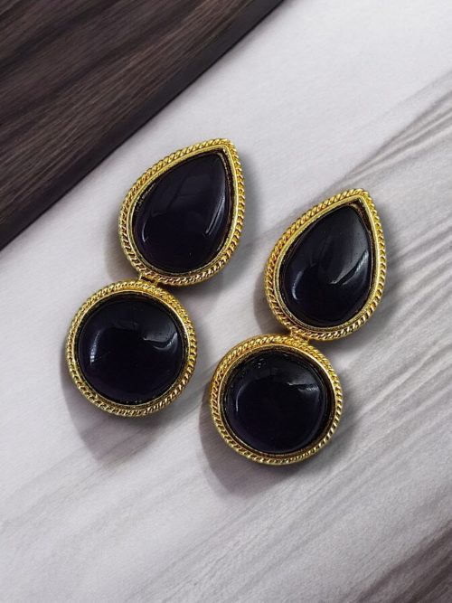 Gold-Plated Studs | Unique Dual Monalisa Stone Contemporary Earrings for Girls